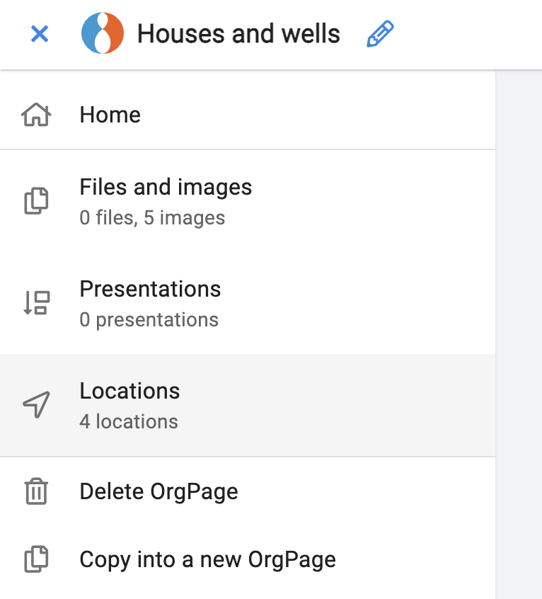 Locations in the side menu