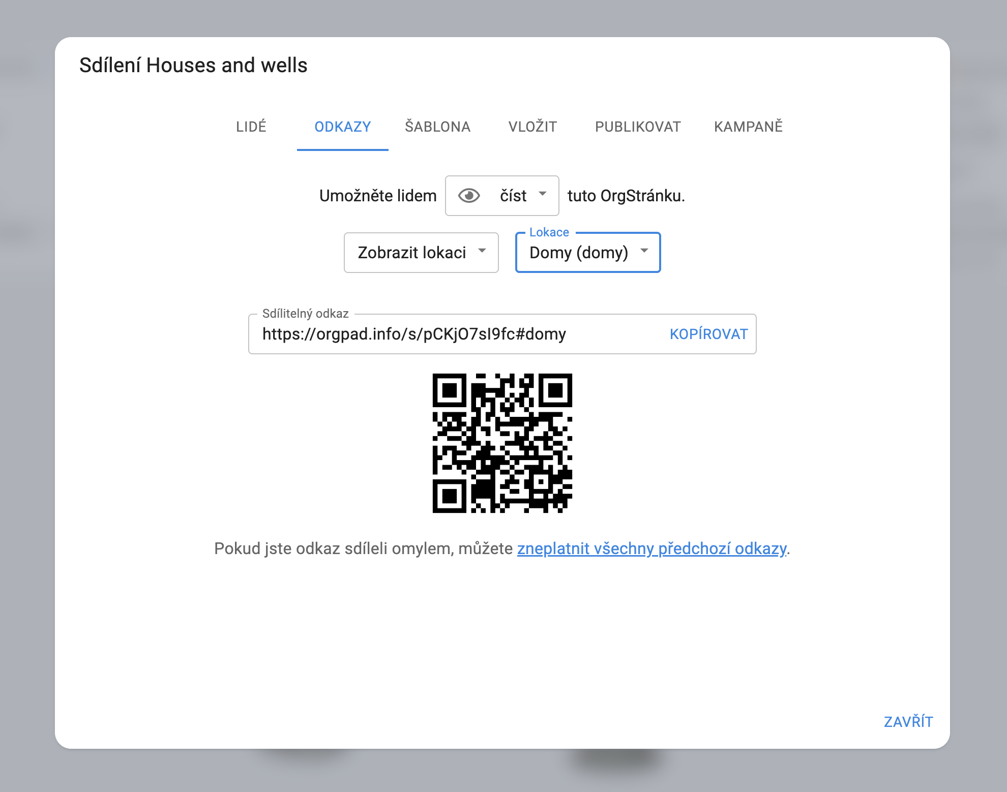 Sdílení odkazu na zvolenou lokaci