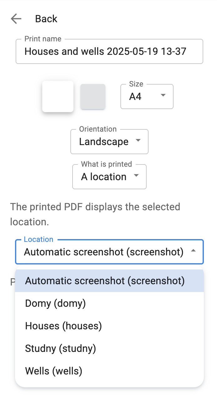 Printing the chosen location into PDF