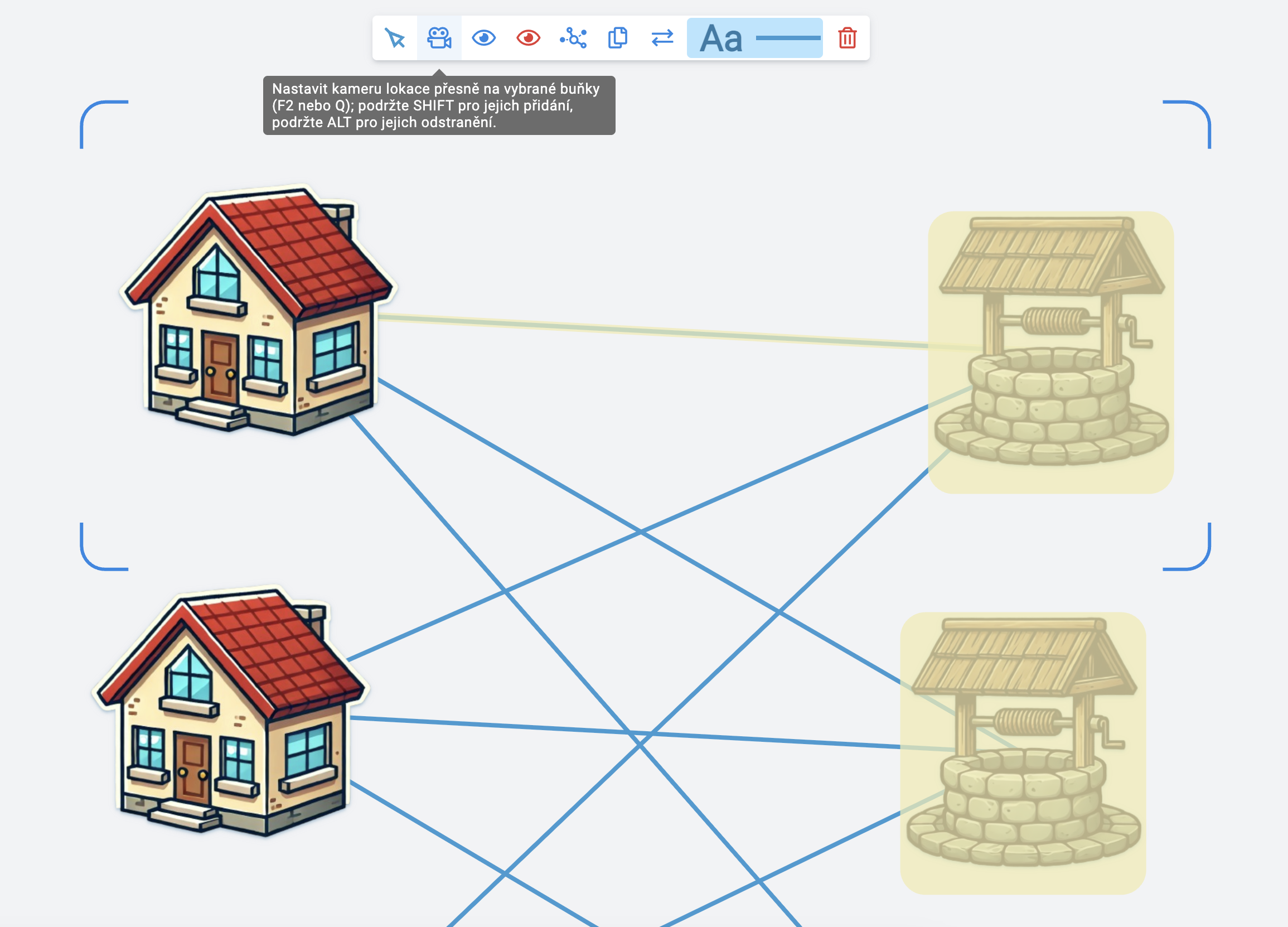 Změna nastavení kamery na označené buňky